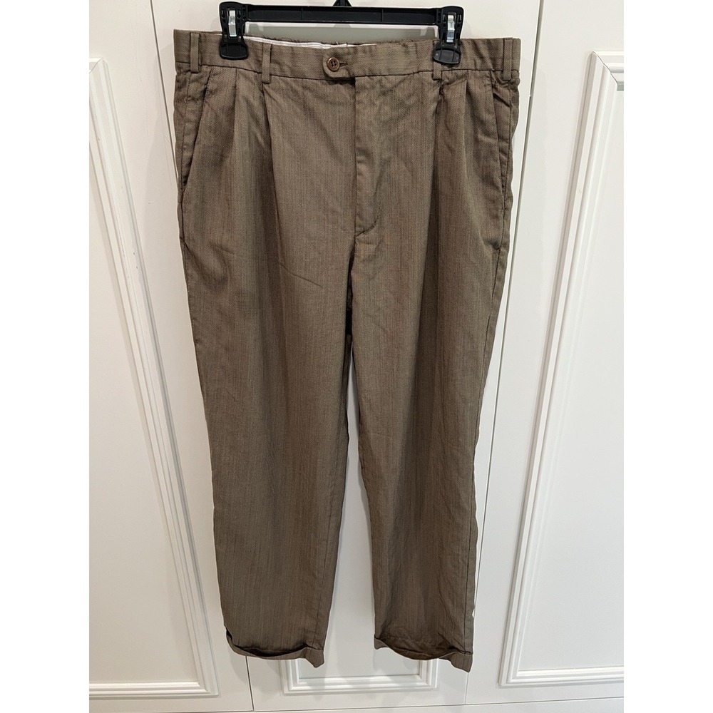 Zanella Bennett Brown 100% Wool Pleated Dress‎ Pants Size 34 Cuffed Luxury Italy